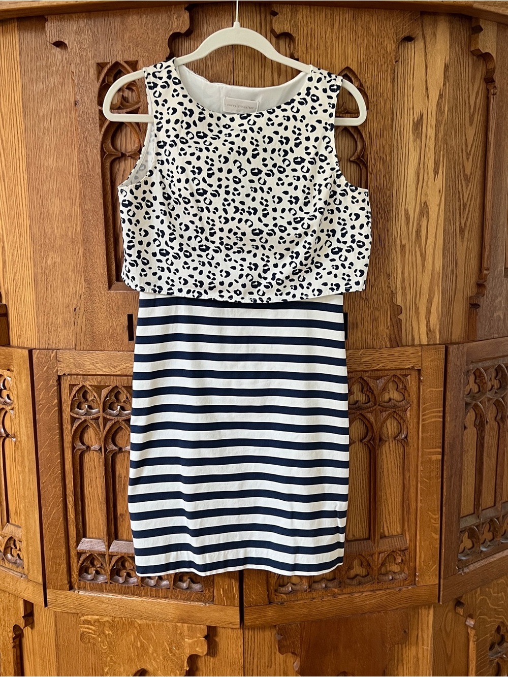 Corey Lynn Calter Navy and White Mixed-Print Sleeveless Dress